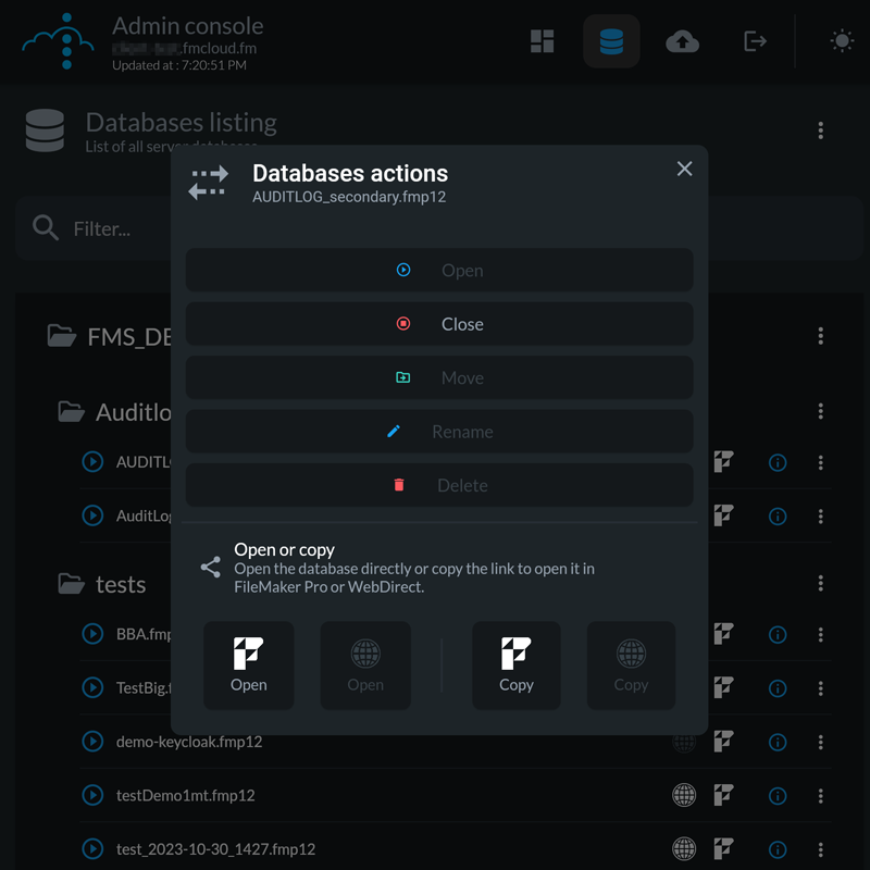 fmcloud_admin_console_databases_actions